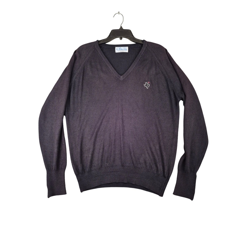 Vintage Pickering Texas Golf V-Neck Sweater Black Mens Large Made‎ in USA